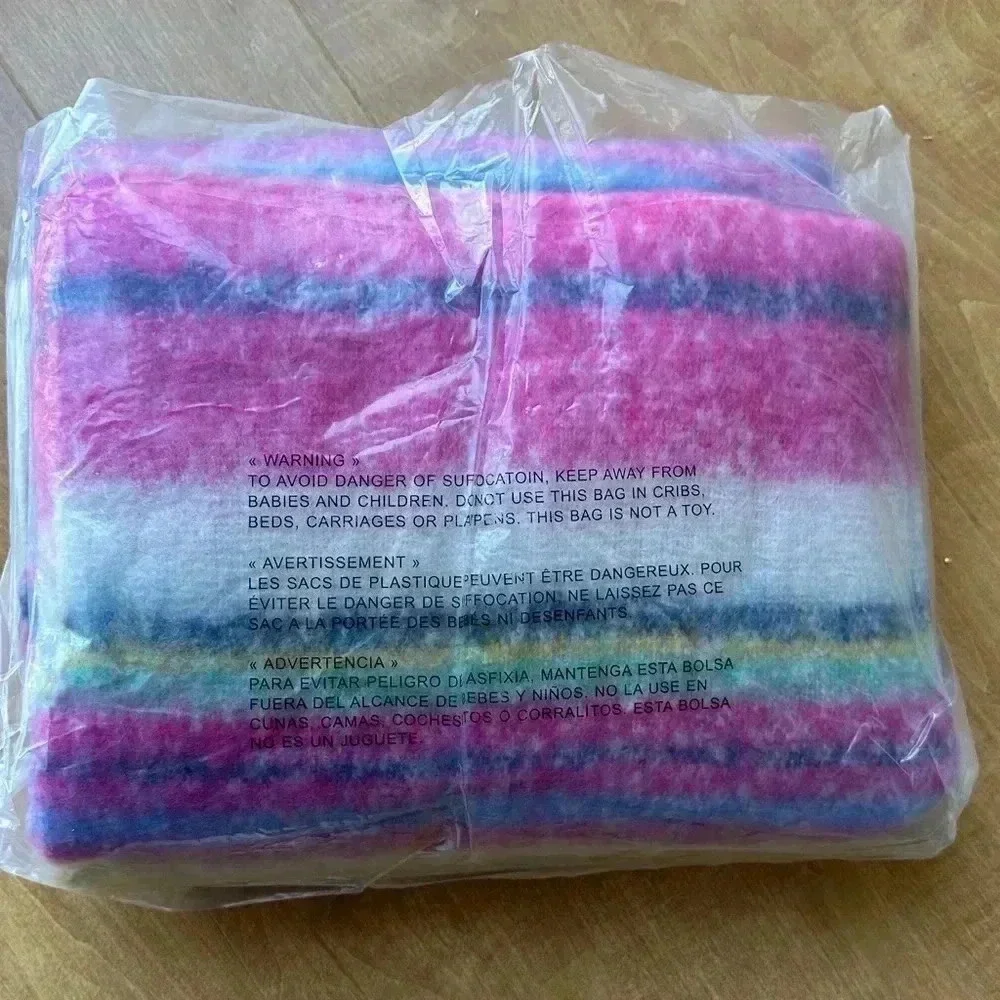 Free People Skye Stripe Fringe Throw Blanket, Cozy Rainbow Accent Blanket, OS